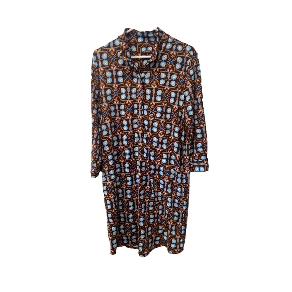 J. Mclaughlin Berlin Dress In Atlas Tile 3/4 Sleeve Mock V Neck Catalina Cloth
